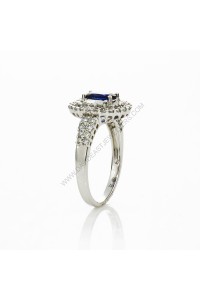 Blue Sapphire and Pave Set Diamond Ring